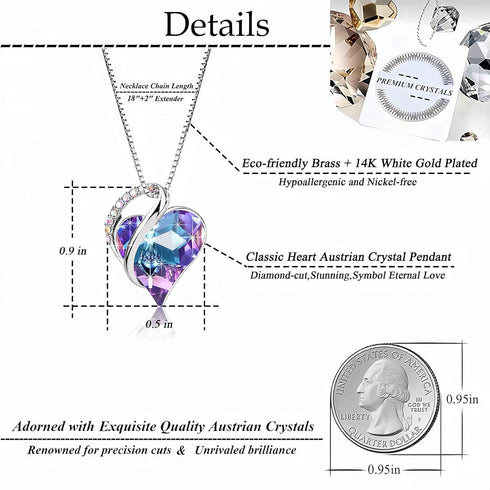 EVEVIC Austrian Crystal Heart Pendant Necklaces for Women Fashion 14K Gold Plated Dainty Necklace Hypoallergenic Jewelry...