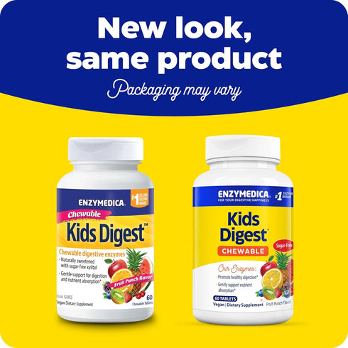 Enzymedica Kids Digest, Chewable Digestive Enzymes, Natural Fruit Punch Flavor, 60 Servings...