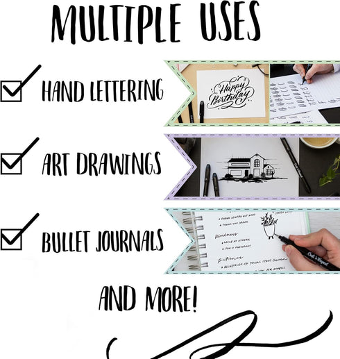 Craft 'n' Beyond Calligraphy Brush Pens Pack of 10 Markers for Hand Lettering, Art Drawing, Sketching, Scrapbooking, Journaling - Beginner Kit wit...