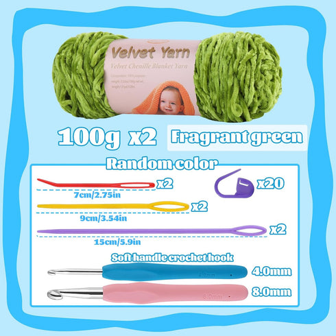 Kogyxe Baby Blanket Yarn, 2 Pack of 200g/7.05oz - Polyester, for Crochet Weaving Craft Yarn, Velvet Yarn with Plastic Big Eye Needle for Knitting/...