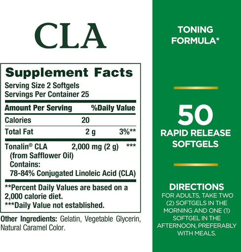 Nature's Bounty Tonalin Pills and Dietary Supplement, Diet and Body Support, 1000 mg, 50 Rapid Release Softgels...