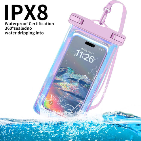 2 Pack Iridescence Universal Waterproof Phone Pouch, Large Phone Waterproof Case Dry Bag (Protection Level: IP68) Outdoor Sports for Apple iPhone,...