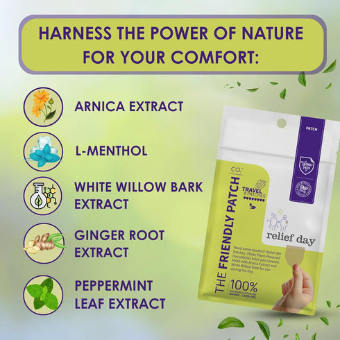 Relief Day Patch - Arnica, White Willow Bark, Saffron & Peppermint for Soreness and discomfort for Women and Men...
