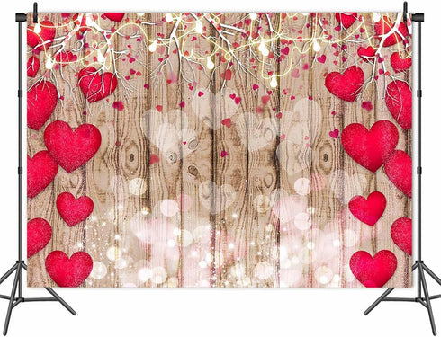 Red Love Heart Valentine's Day Vintage Rustic Wood Theme Photography Backdrops 7x5ft Mother's Day Wedding Bridal Shower Wedding Anniversary Party ...