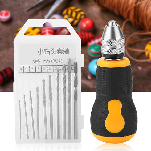 Mini Hand Drill Set, Small Hand Drill with 10Pcs Bits, Portable Micro Drill Tool Nonslip Handle for Art Craft Collection, Manual Hand Drill Set Pr...
