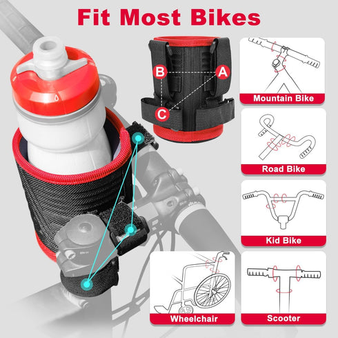 Bike Drink Holder,Adult Ebike Handlebar Coffee Cup Cage, Kid Electric Mobility Scooter No Screw Bottle Accessories,Water Attachment for Mountain E...