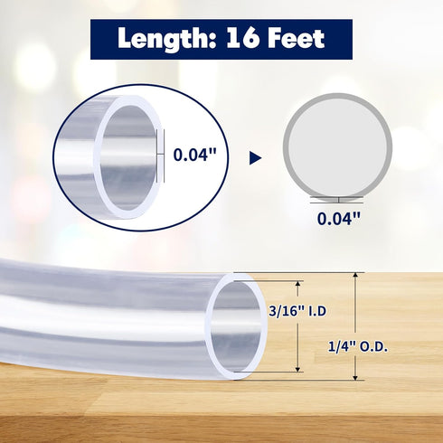 16 Feet - 3/16" ID x 1/4" OD Clear Vinyl Tubing, Translucent Plastic PVC Tubing Hose Pipe for Water Air Pump...