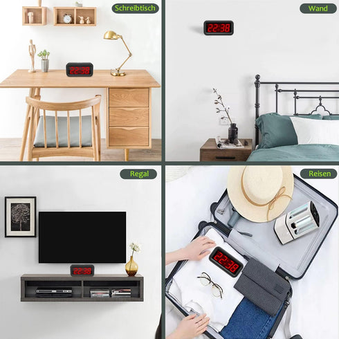 Digital Alarm Clock, Small Wall Clock, Battery Operated, 1.2" LED Large Display, 2-Level Brightness Dimmer, 12/24Hr, Snooze, 4 PCS AA Batteries La...