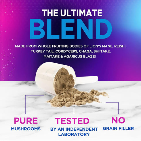 Mushroom Supplement Powder - 11 in 1 Complex Nootropic & Adaptogens Blend, Organic Mushroom Powder, Lions Mane, Cordyceps, Reishi, Chaga, Turkey T...