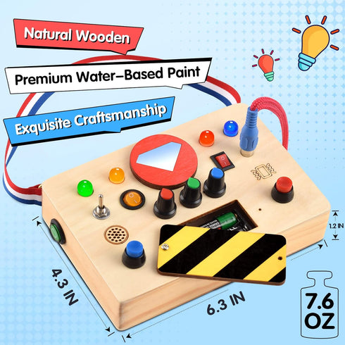 POLKRANE Montessori Toddler Busy Board - Montessori Toys for 1+ Year Old, Toddler Busy Board, Baby Sensory Toys with Led Light Switch, Kid Educati...