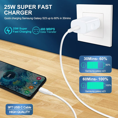25W Samsung Fast Charger Block for iPhone 15 Pro Max/15 Pro/15+/15,Samsung Galaxy A15 5G A54 A14 A13 A53 A03s S24 S23 FE S22 S21,Z Flip 5,Z Fold 5...