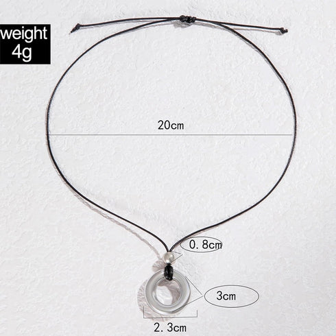 Boho Round Circle Necklace Sliver Open Round Tube Pendant Necklace Black Wax Rope Cord Chain Necklace Dainty Ball Bead Charm Necklace Jewelry for ...