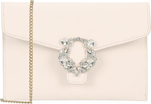 Envelope Clutch Purse Saffiano Vegan Leather Women Evening Handbags with Crystal Trimmed for Party Wedding Prom...