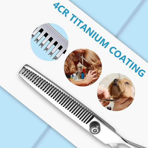 Professional Dog Grooming Scissors Set with Safety Round Tip 4CR Stainless Steel Pet Grooming Shears for Cats & Dogs (Blue)...