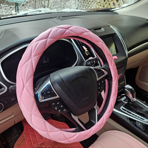 Soft Microfiber Leather Steering Wheel Cover, Universal 15 Inch for Women Girls, Fit Vehicles, Sedans, SUVs, Vans, Trucks - Light Pink...
