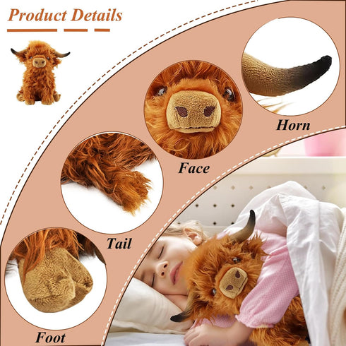 Highland Cow Stuffed Animals,Cute Fluffy Stuff Cow Plush Realistic Scottish Cattle Animals Toys Birthday Festival Presents for Girls Audults Kids ...