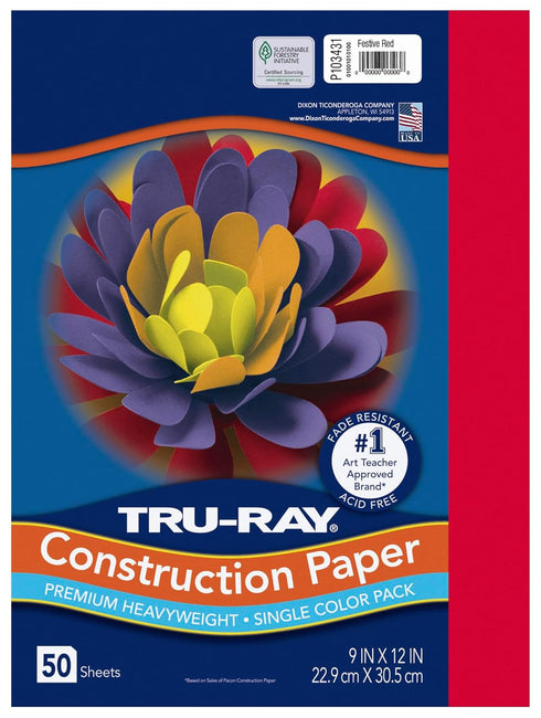 PACON - 103031 Pacon Tru-Ray Heavyweight Construction Paper, Festive Red, 9" x 12", 50 Sheets - 103431...