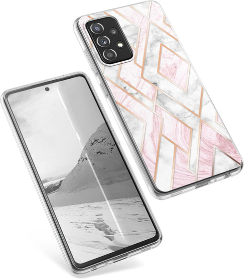 kwmobile Case Compatible with Samsung Galaxy A52 / A52 5G / A52s 5G - Case Clear TPU Cover with Design - Glory Mix 2 Rose Gold/White/Dusty Pink...