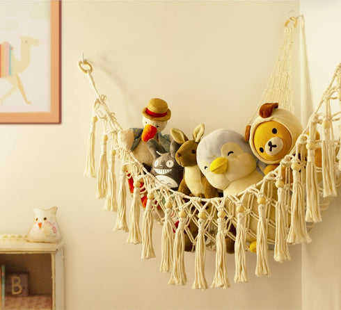 Stuffed Animal Toy Storage Hammock with LED Light - Macrame Jumbo Doll Corner Stuff Animals Organizer Decorations - Cute Hanging Plushie Net Kids ...
