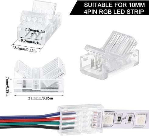 40 Packs LED Strip Connector 4 Pin,10 mm LED Connectors for Strip Lights, LED Strip to Wire Connector Waterproof RGB Unwired Clips for Strip Light...