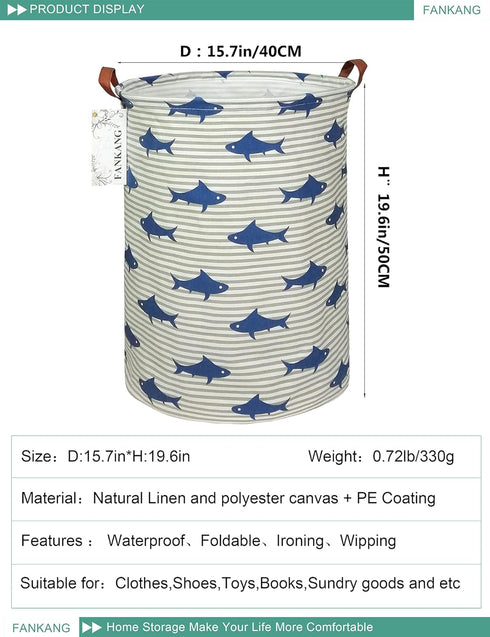 FANKANG Storage Basket, Nursery Hamper Canvas Laundry Basket Foldable with Waterproof PE Coating Large Storage Baskets for Kids Boys and Girls, Of...