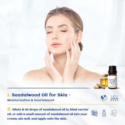 HIQILI Sandalwood Essential Oils for Skin, Diffuser, Perfume, Candle, Soap Making, 100% Pure Undiluted 10ml/0.33 Fl.Oz...