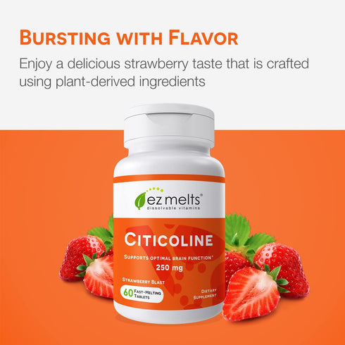 EZ Melts Dissolvable Citicoline Supplement 250 mg, Sugar-Free, 2-Month Supply...
