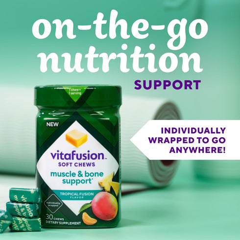 Vitafusion Soft Chews Muscle & Bone Support (1), Adult Chewable Vitamin D for Bone & Muscle Support, Individually Wrapped, Tropical Fusion Flavor,...