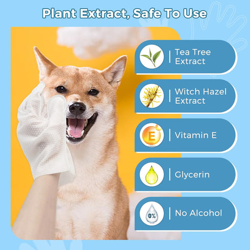 Extra Thick Pet Bathing Wipes for Dogs & Cats, Cleaning & Deodorizing Grooming Gloves, Nourish Fur Glove Wipes for Daily Care and Traveling, Rinse...