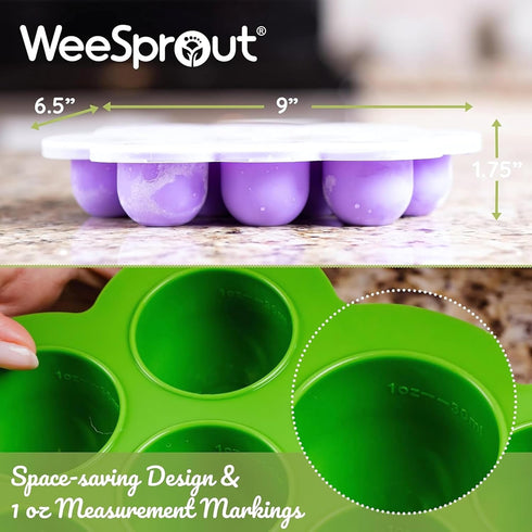 WeeSprout Silicone Baby Food Freezer Tray with Clip-on Lid - Perfect Storage Container for Homemade Baby Food, Vegetable & Fruit Purees, and Breas...