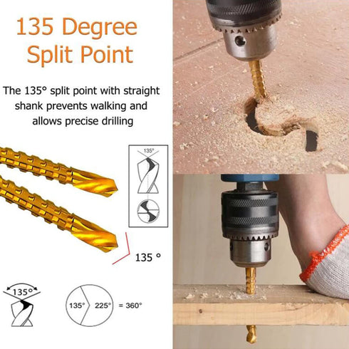 YUENTOEN Twist Drill Bits - 8Pcs Serrated Drill Bit Set, Titanium Coated HSS Sharp 3-10mm Carpenter Hacksaw Drill Bit Spiral Saw Drill Bit for Woo...
