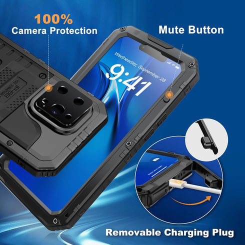 Mitywah Waterproof Case for iPhone 14 Pro Max, Heavy Duty Metal Case with Built-in Screen Protector, Military Grade Drop Protection Full Body Alum...