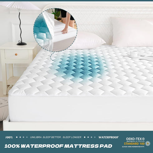 UNILIBRA Full Mattress Protector Waterproof, Deep Pocket Mattress Pad Cover Up to 18 Inches, Quilted Fitted Hollow Cotton Filling Breathable Mattr...