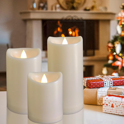 3 Pack Outdoor Battery Operated Candles with Timer (3x4/5/6 Inch) Waterproof Flameless Flickering Pillar Candles Plastic LED Fake Candle for Hallo...