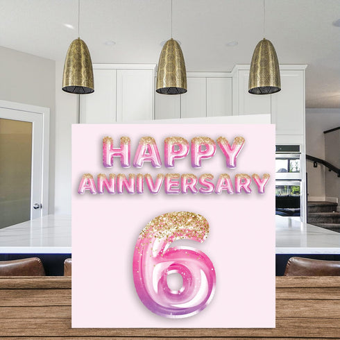 Pretty Iron Anniversary Card for Wife Girlfriend Husband Boyfriend - Pink Purple Glitter Balloons - Happy 6th Anniversary Cards from Family, 5.7 x...