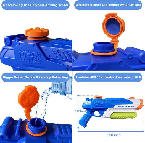 Water Guns for Kids - Summer Soaker Squirt Guns, 400CC/40ft for 3 Years Old and up Boys Girls Adults - 2 Pack Outdoor Toy for Swimming Pool Yard L...