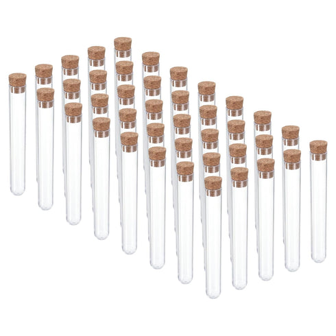 PATIKIL 9ml Plastic Test Tubes with Cork Stoppers, 40Pcs 100x15mm Tubes for Scientific Party Decoration Candy Bead Storage Bath Salt Lab Use, Clea...