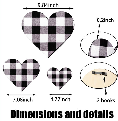 Jetec 3 Pcs Heart Shaped Wood Sign Gray Purple Buffalo Plaid Decor Wooden Heart Wall Sign Rustic Hanging love Plaque Wall Decor for Kitchen Bedroo...