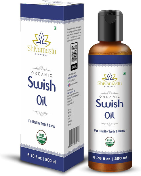 Ayurveda Swish Oil– Organic Oil Pulling Rinse with Coconut Oil– for Oral Health, Teeth, & Gums* – 6.76 fl oz - 200ml...