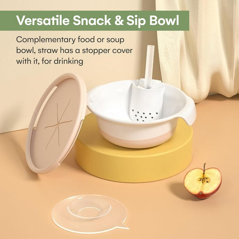 Childlike Behavior 3-in-1 Food Snack Bowl - Baby Suction Plate Set - Self-Feeding Starter Kit Milk with Cereals for Babies with Lid, Training Spoo...