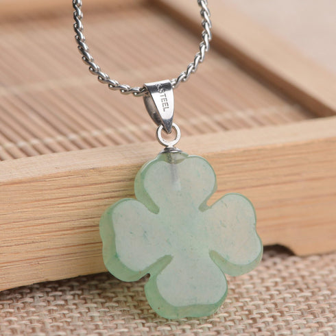 St. Patrick's Day Four Leaf Clover Pendant Necklace Green Aventurine Gemstone Pendant Necklace 18"...