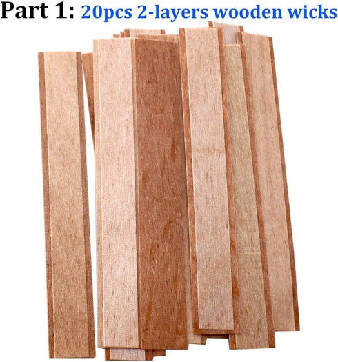 20PCS Lenisc Double Layered Wood Wicks with Metal Base Clips for Candle Making Craft Natural 2 Layers Wooden Candle Wicks for DIY Soy Wax Candles ...