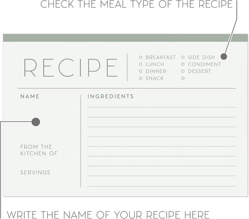 48 Water Resistant Recipe Cards, Simple & Modern, Double-Sided, Multi-Colors (Sage Green)...
