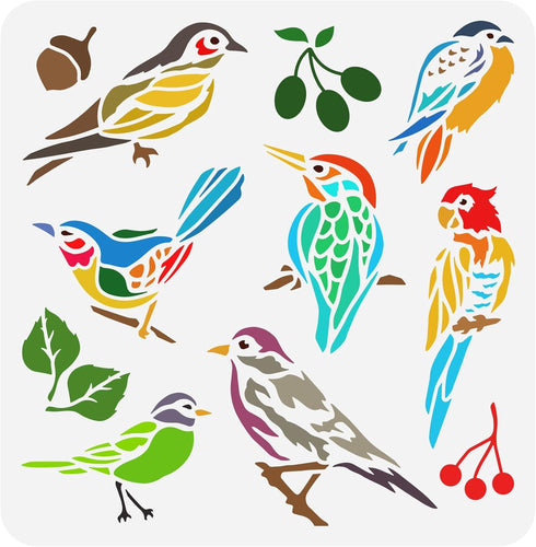 FINGERINSPIRE Birds Stencil for Painting 11.8x11.8inch Reusable Birds Tree Branches Stencils Bird World Drawing Template Plastic Hollow Out Stenci...