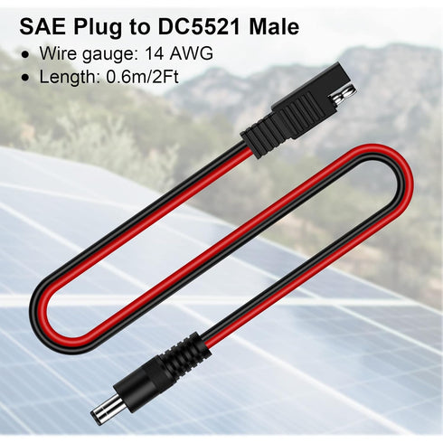 iGreely SAE Plug to DC 5.5mm x 2.1mm Male 14AWG 2ft/60cm Adapters Cables with SAE Polarity Reverse Adapter for Automotive, RV, Solar Panel...