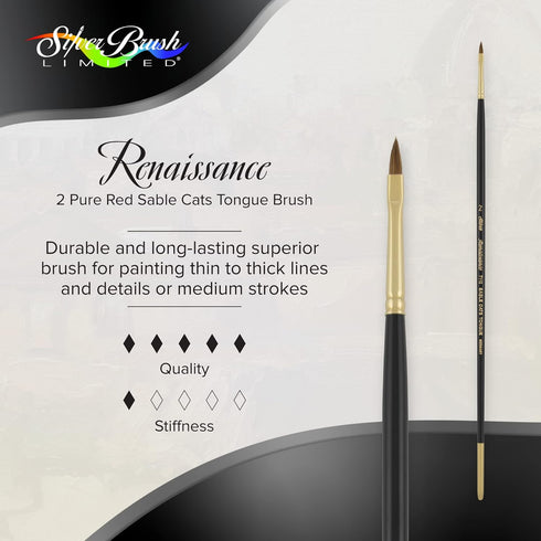 Silver Brush Limited 7110 Renaissance Cats Tongue Brush for Watercolor and Oil, Size 2, Long Handle...