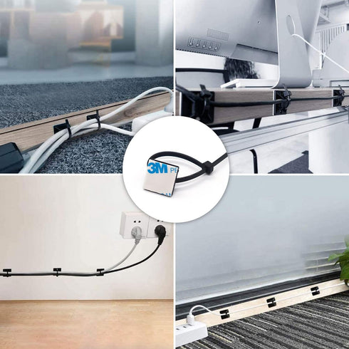 100 Set Cable Zip Tie Self Adhesive Mounts Kit with 6" Zip Ties, 3/4" Wire Holders Squares, Screws - Sticky Wire Fasteners Cable Clips Management ...