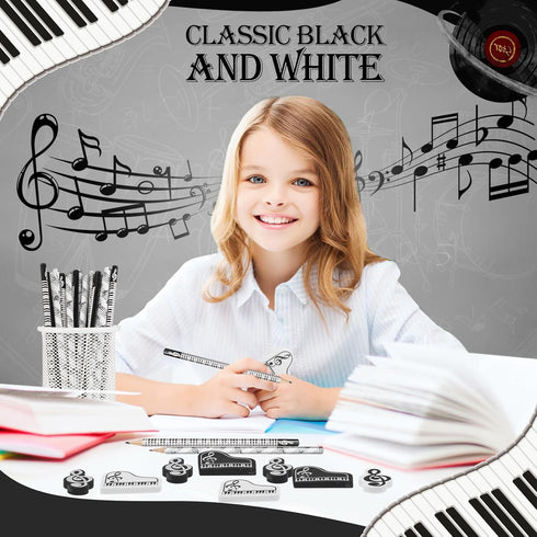 Music Pencils Music Note Pencil with Music Themed Erasers Wood Pencils Bulk Keyboard Fun Pencils Erasers Gift for Piano Students Kids Teachers Par...