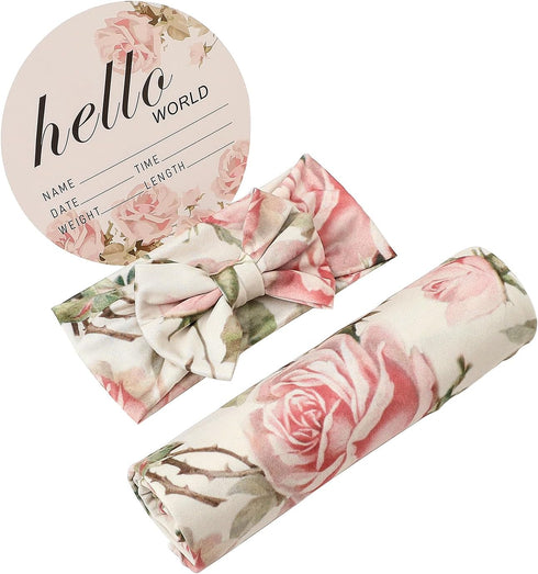 Galabloomer Newborn Receiving Blanket Headband Set Baby Flower Swaddle (vintage flower)...
