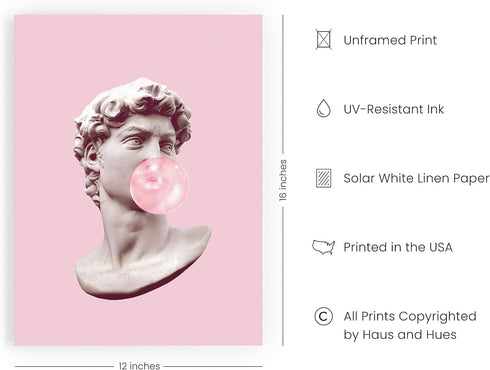 HAUS AND HUES Gum Poster David Bubble Pop Art Pop Art Wall Decor Pink Pictures Wall Decor Pink Posters for Room Aesthetic Unframed 12” x 16”...